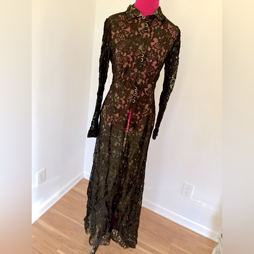 Vintage 50’s/60’s Artex handmade black lace Victorian long duster